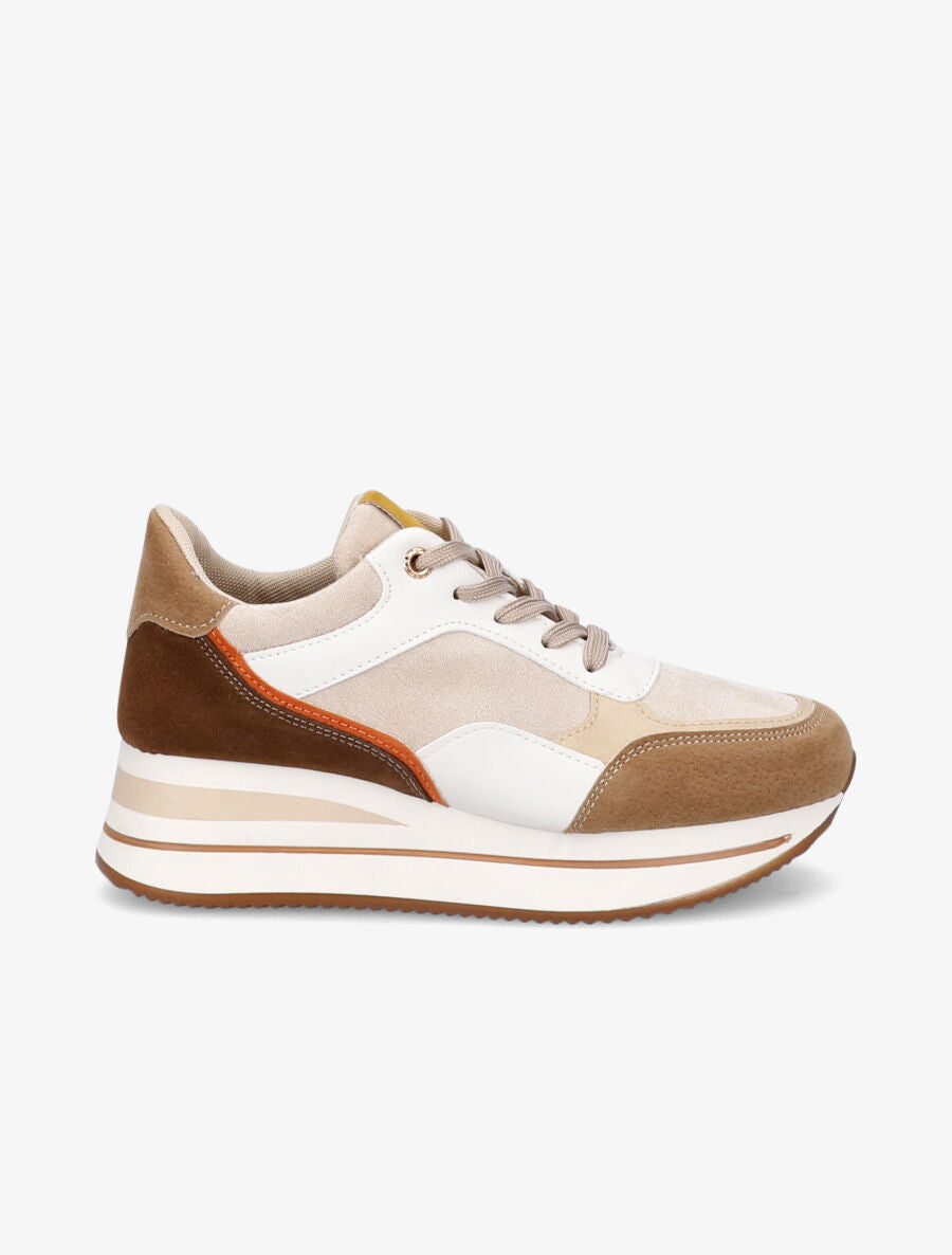 Baskets compensées en suédine - Beige - 5