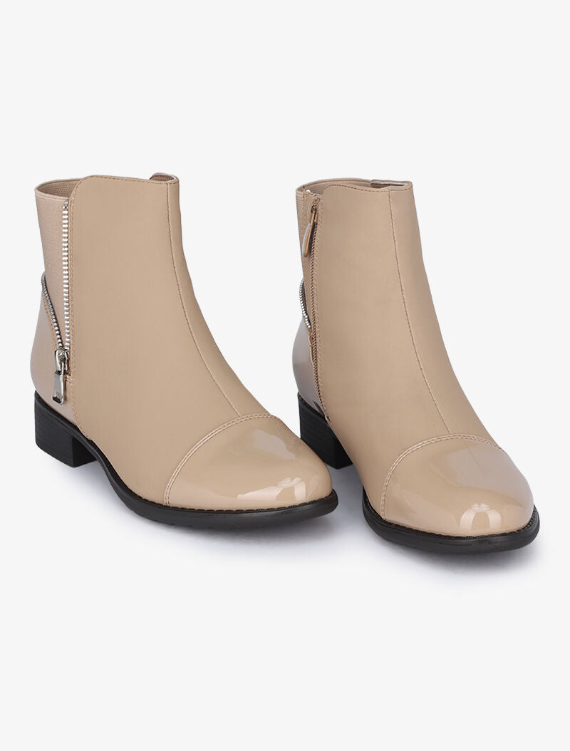 Bottines bimatière à zip stylisé - Taupe - 1