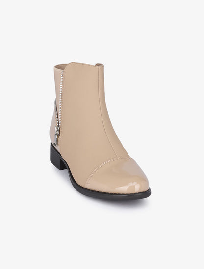 Bottines bimatière à zip stylisé - Taupe - 3