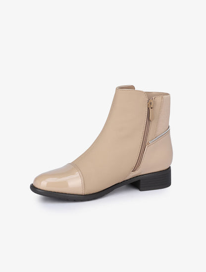 Bottines bimatière à zip stylisé - Taupe - 4
