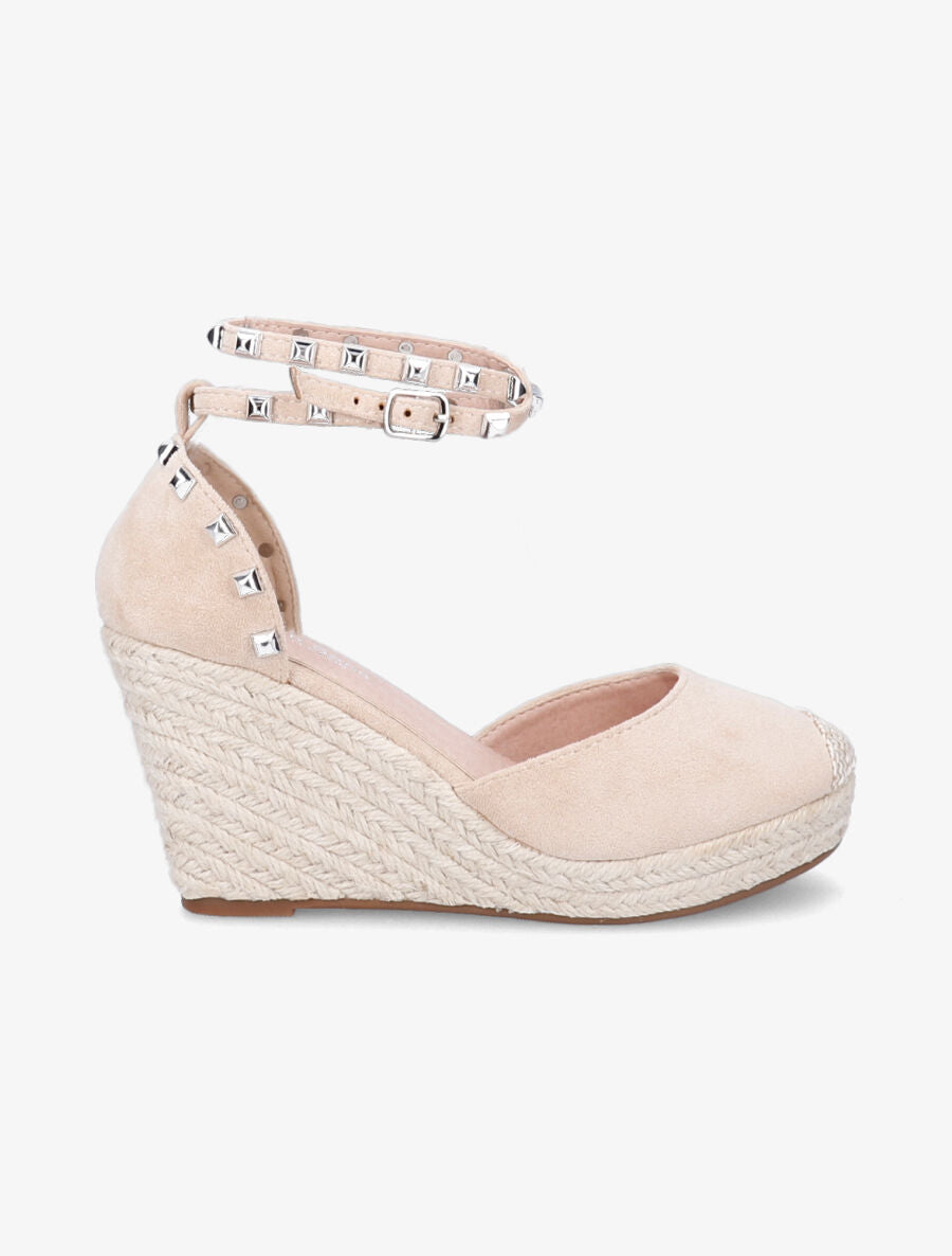Sandales compensées en suédine - Beige - 1