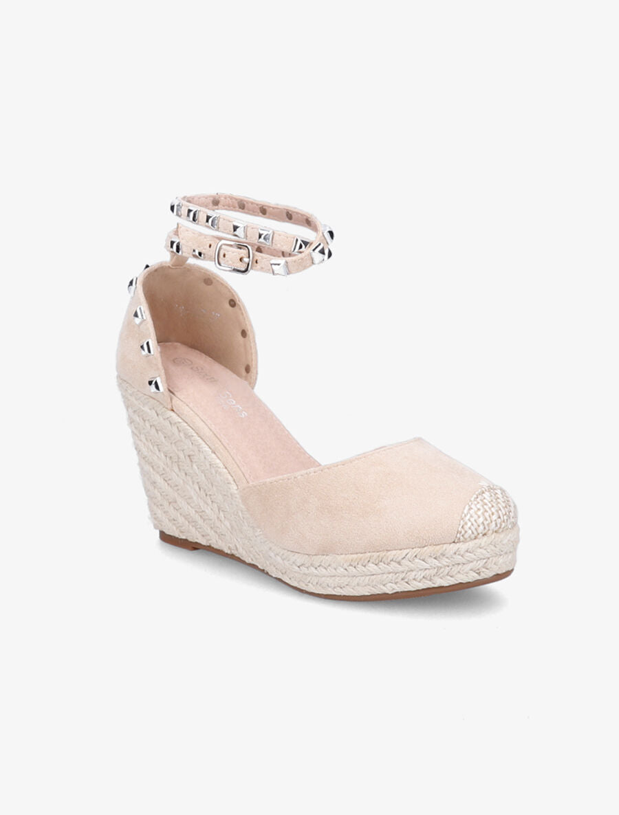 Sandales compensées en suédine - Beige - 2