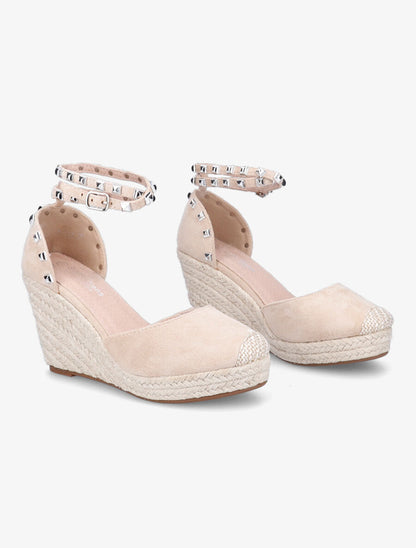 Sandales compensées en suédine - Beige - 4