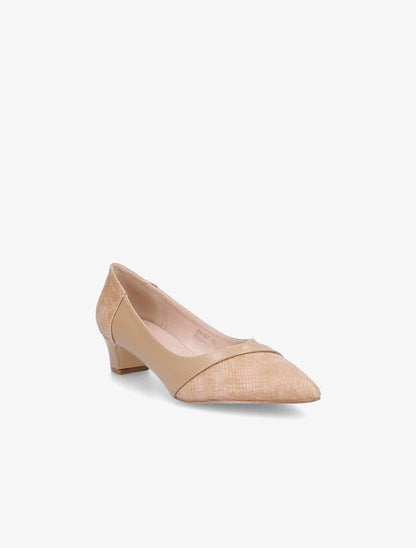 Escarpins effet python à petit talons - Beige - 2