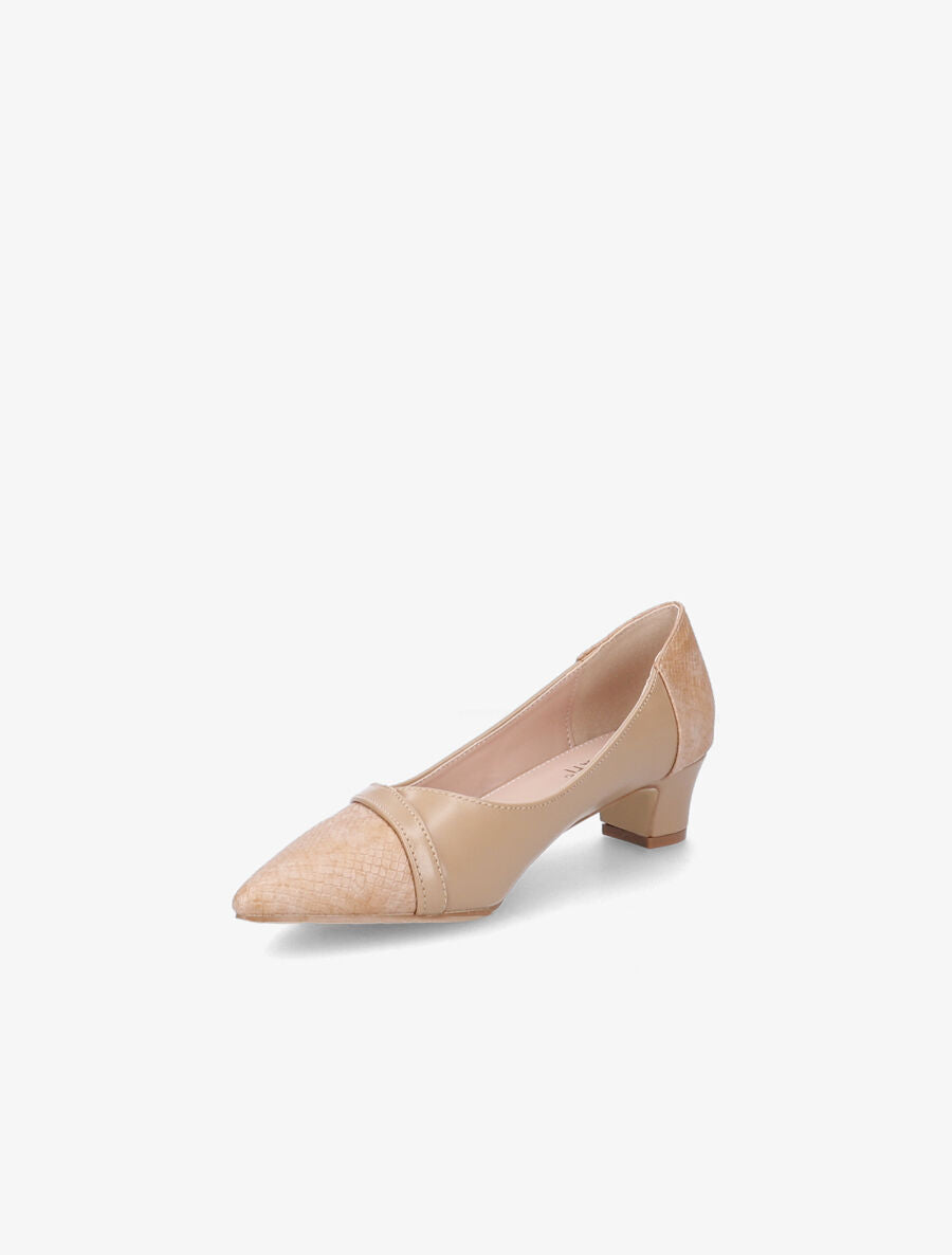 Escarpins effet python à petit talons - Beige - 3
