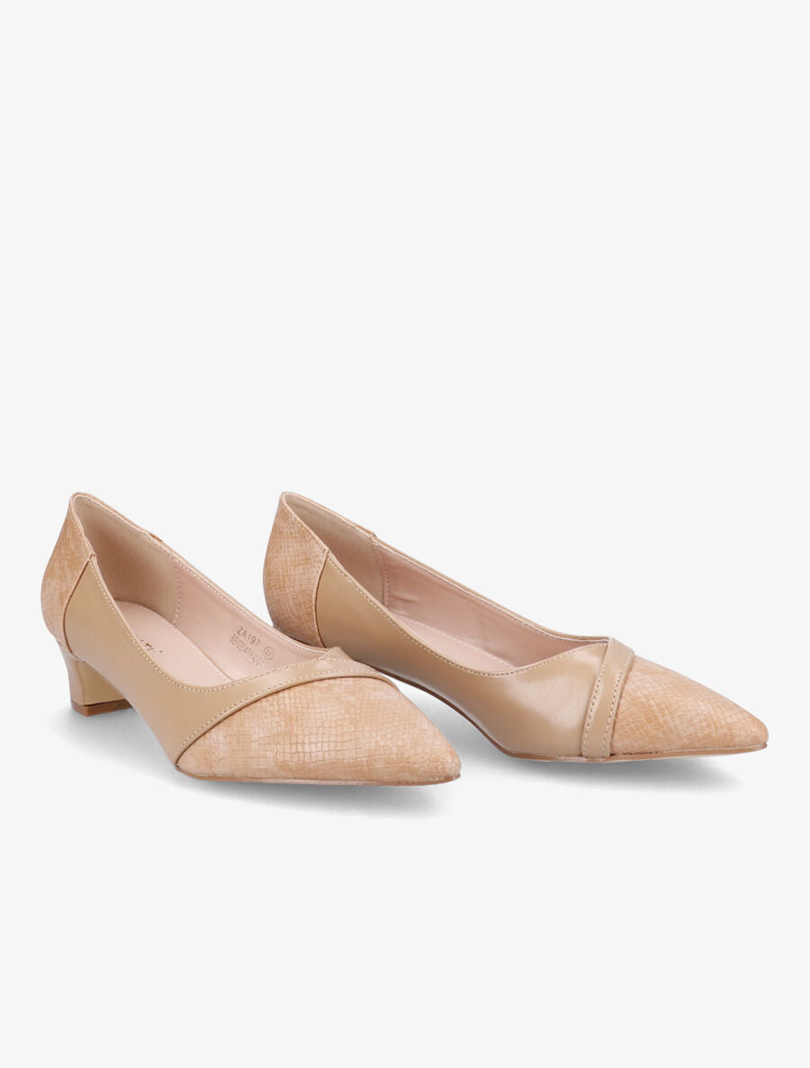 Escarpins effet python à petit talons - Beige - 4
