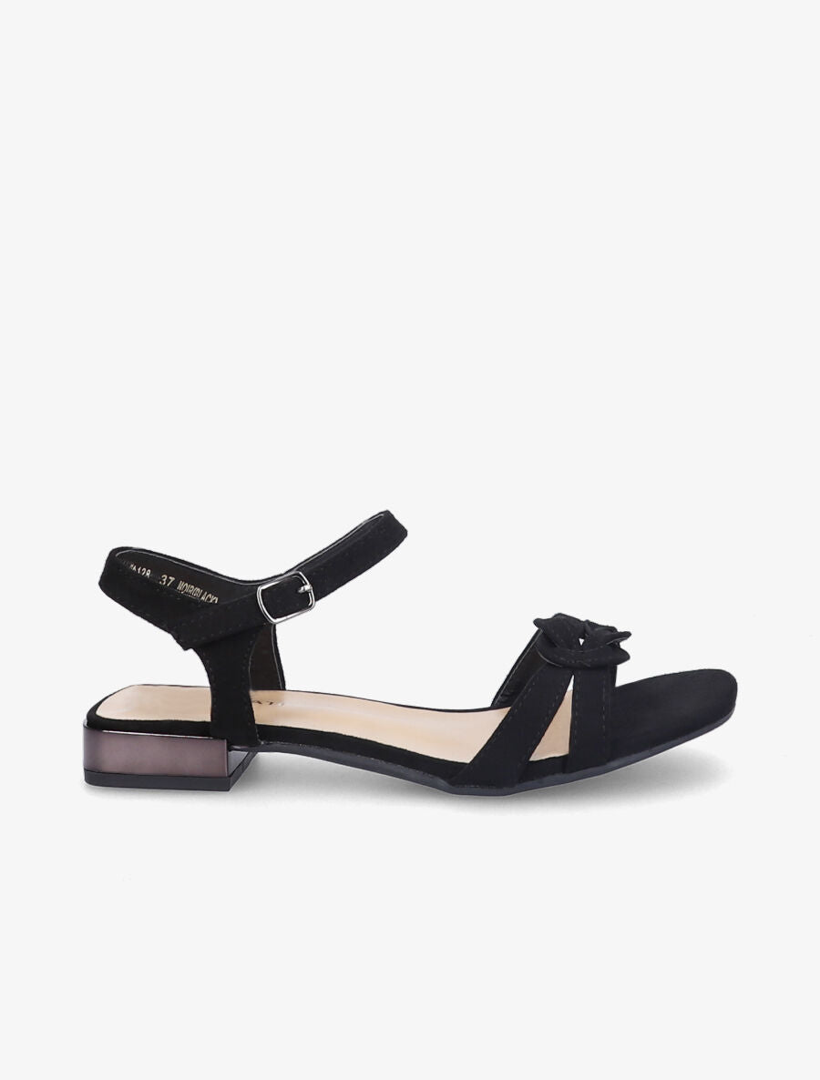 Sandales à petits talons en suédine et brides nouées - Noir - 1