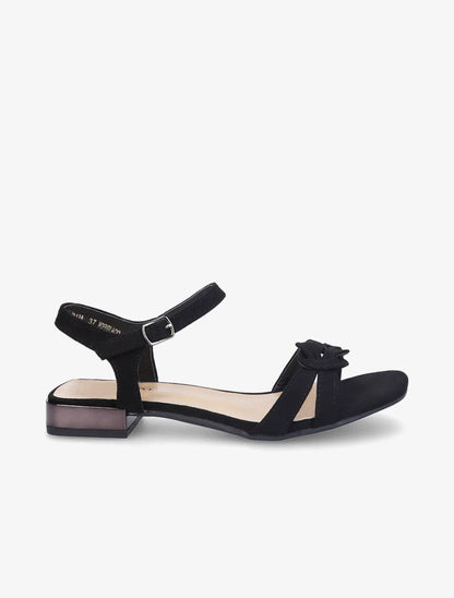 Sandales à petits talons en suédine et brides nouées - Noir - 1