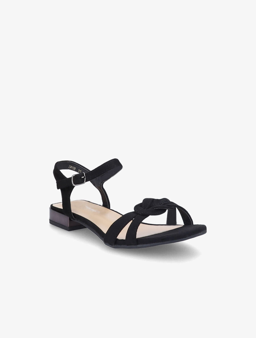 Sandales à petits talons en suédine et brides nouées - Noir - 2
