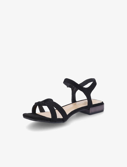 Sandales à petits talons en suédine et brides nouées - Noir - 3