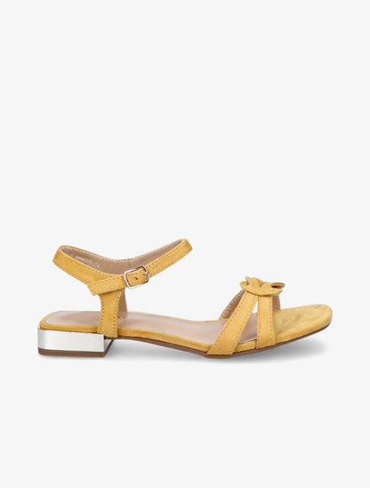 Sandales à petits talons en suédine et brides nouées - Jaune - 1