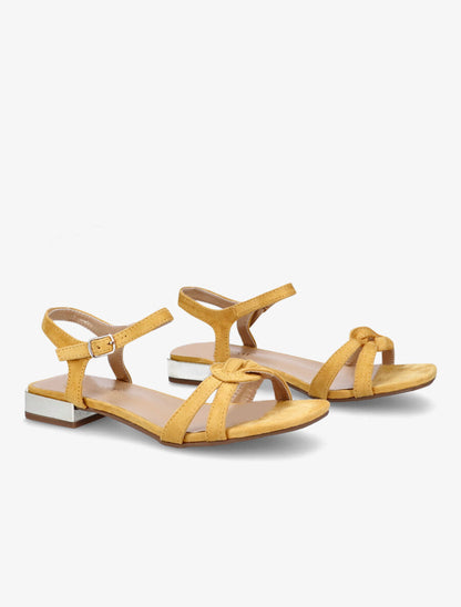 Sandales à petits talons en suédine et brides nouées - Jaune - 4