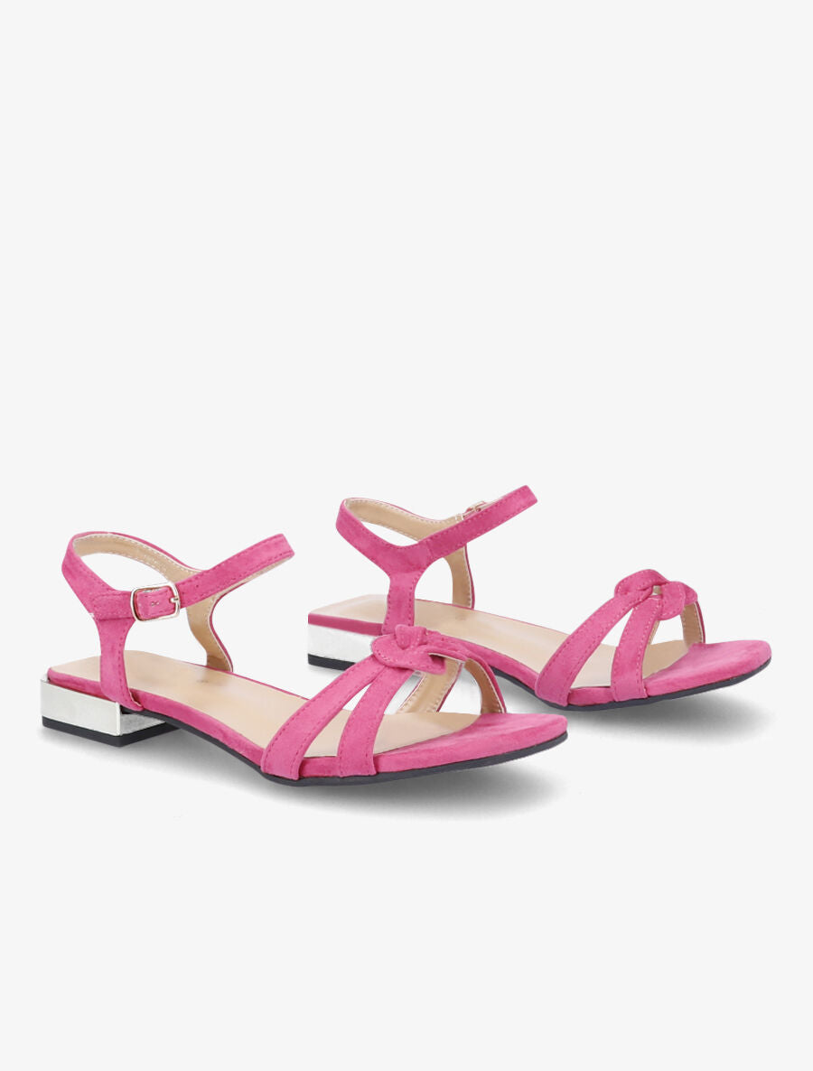 Sandales à petits talons en suédine et brides nouées - Rose - 4