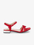 Sandales à petits talons en suédine et brides nouées - Rouge - 5