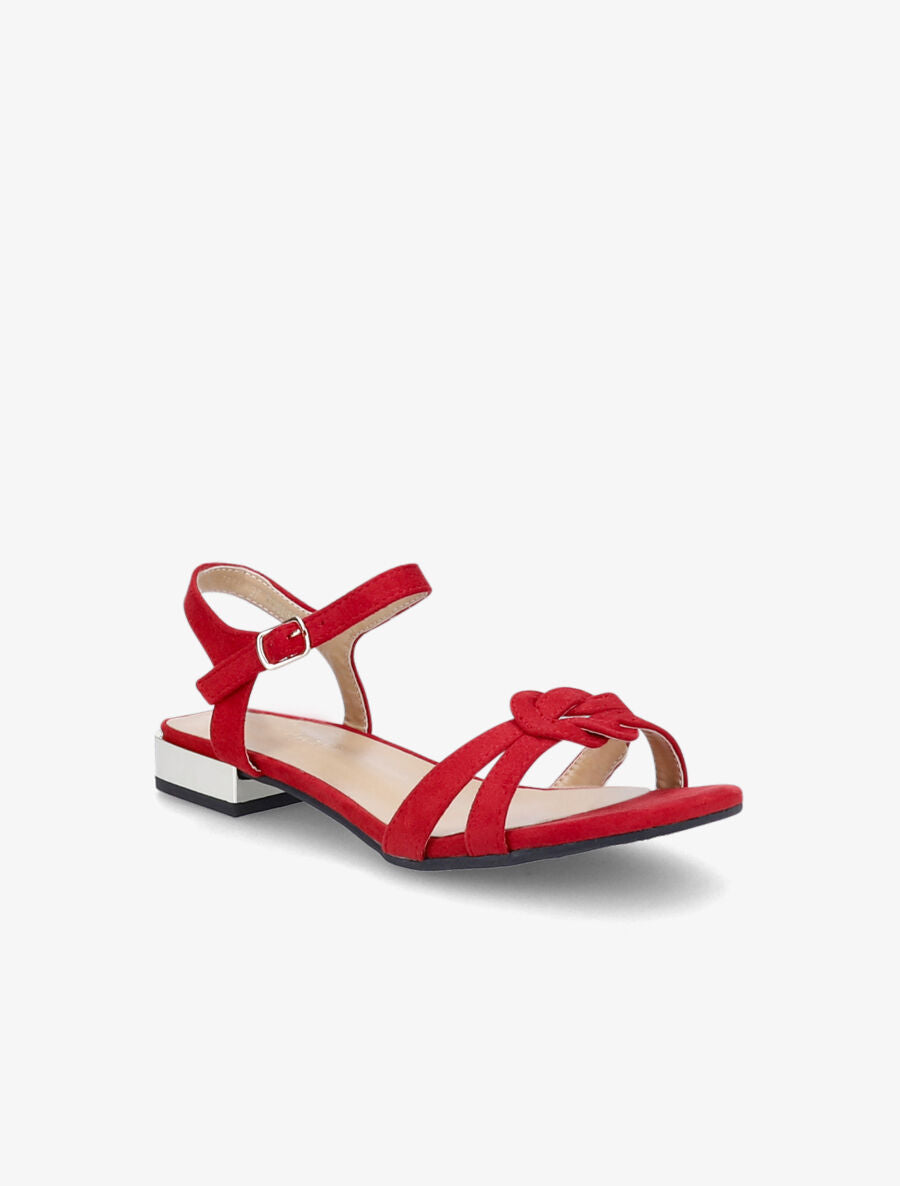 Sandales à petits talons en suédine et brides nouées - Rouge - 2