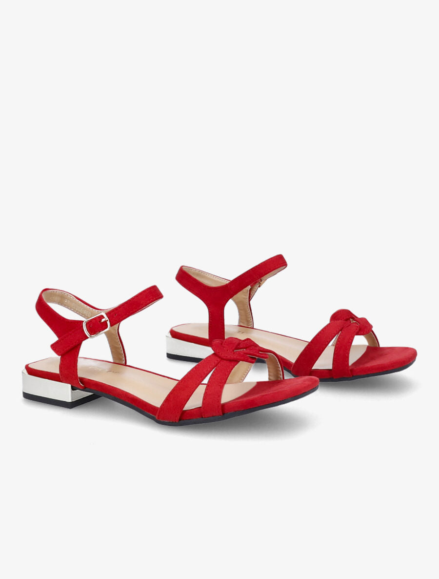 Sandales à petits talons en suédine et brides nouées - Rouge - 4