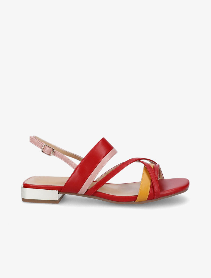 Sandales plates à brides multicolore entrelacées - Rouge/orange - 1
