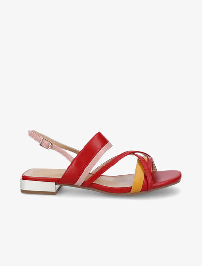 Sandales plates à brides multicolore entrelacées - Rouge/orange - 1
