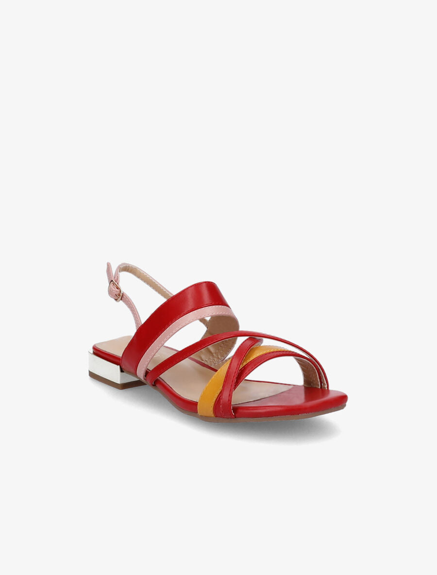 Sandales plates à brides multicolore entrelacées - Rouge/orange - 2