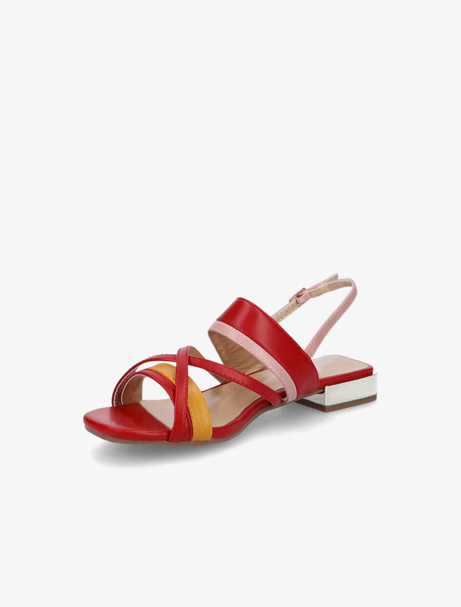 Sandales plates à brides multicolore entrelacées - Rouge/orange - 3