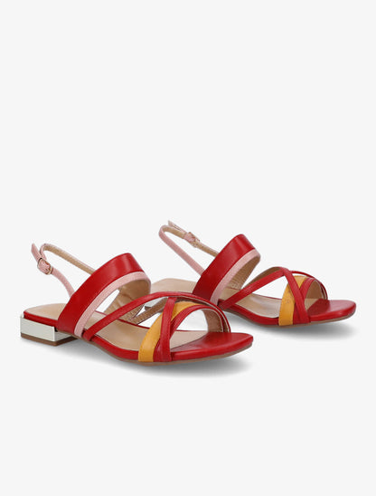 Sandales plates à brides multicolore entrelacées - Rouge/orange - 4