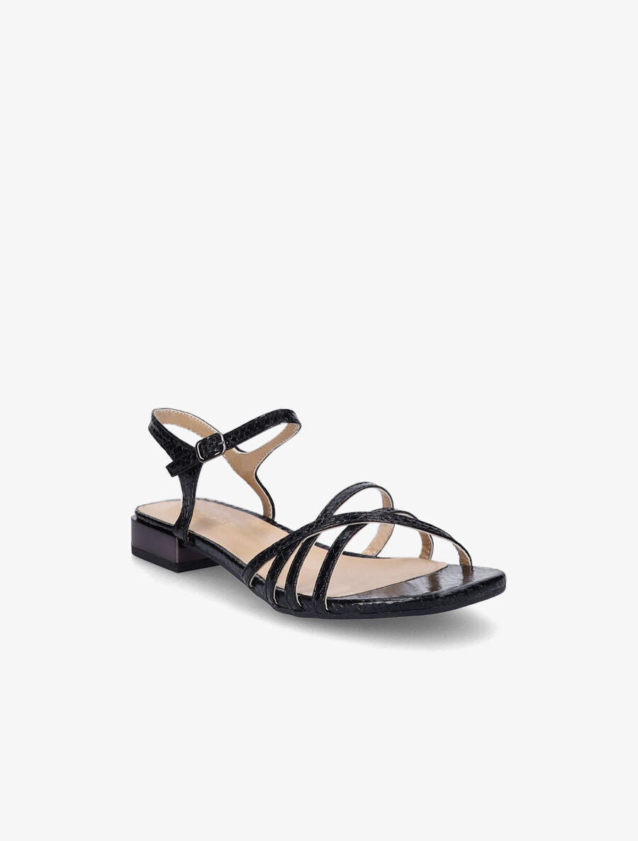 Sandales effet python et brides croisées - Noir - 2