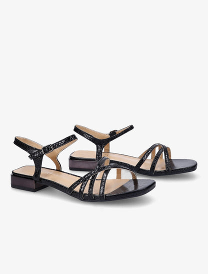 Sandales effet python et brides croisées - Noir - 4
