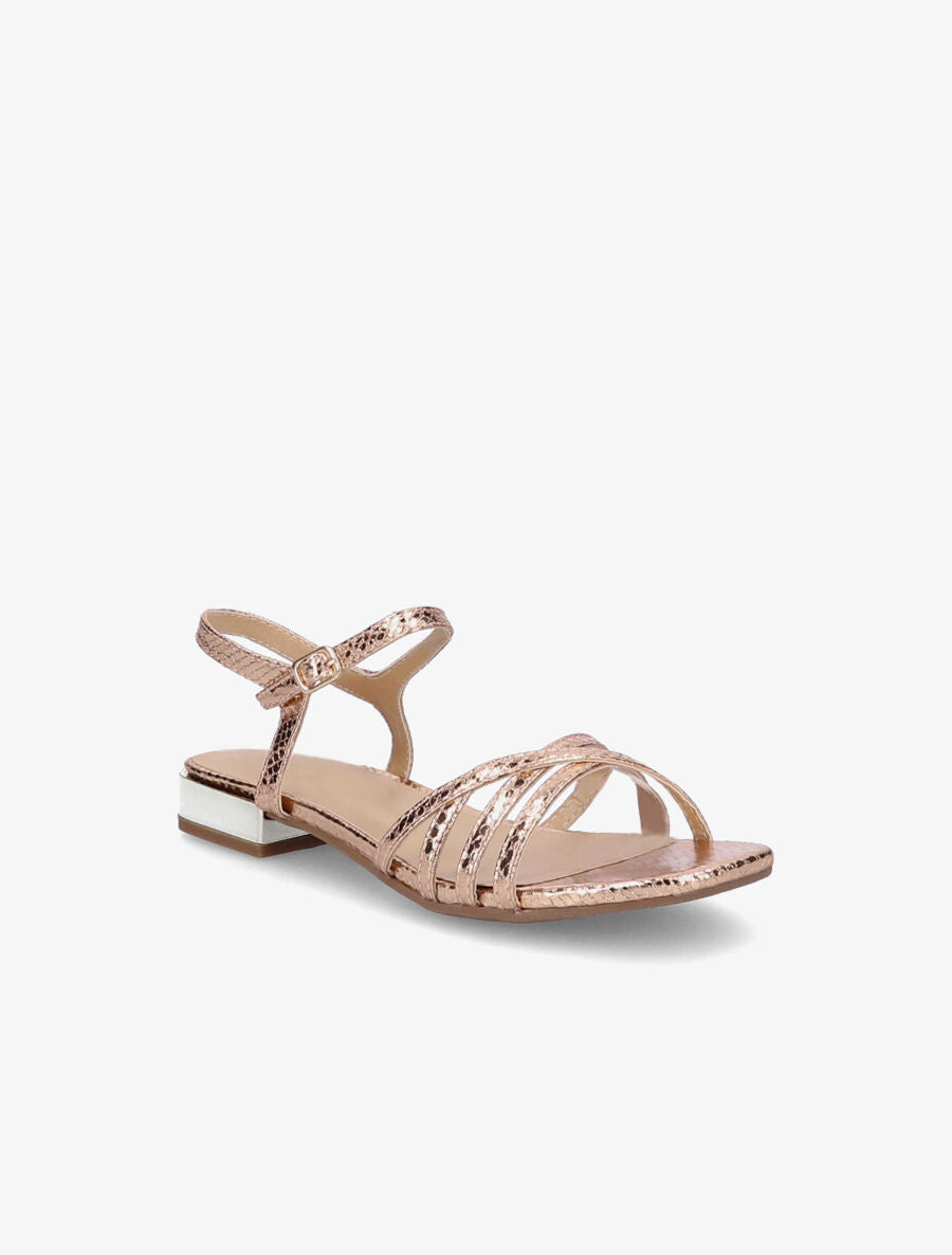 Sandales effet python et brides croisées - Rose gold - 2