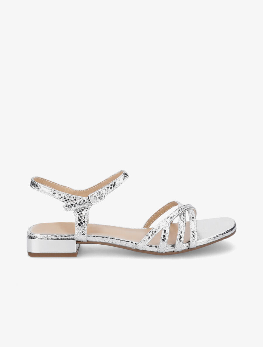 Sandales effet python et brides croisées - Argent - 1