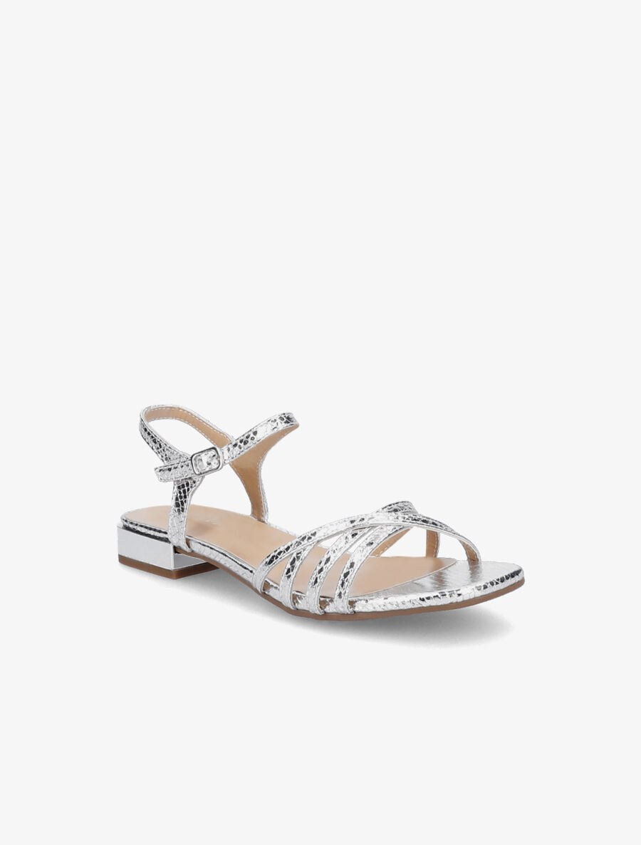 Sandales effet python et brides croisées - Argent - 2