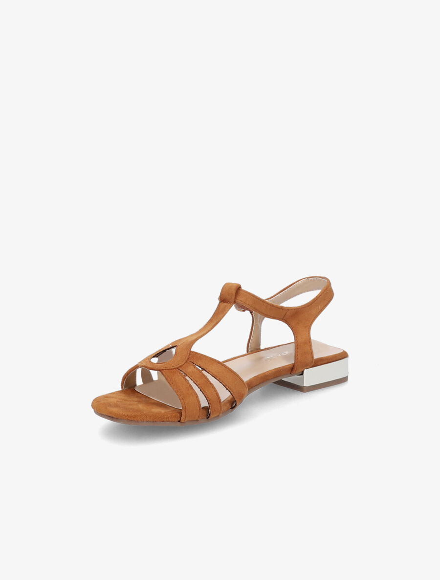 Sandales plates en suédine et brides en T stylisées - Camel - 3