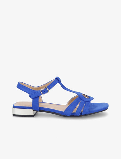Sandales plates en suédine et brides en T stylisées - Bleu électrique - 1
