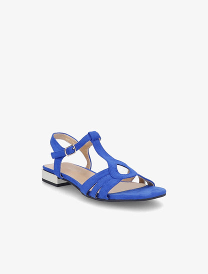 Sandales plates en suédine et brides en T stylisées - Bleu électrique - 2