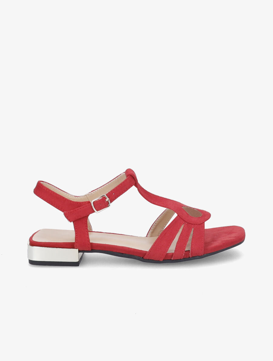 Sandales plates en suédine et brides en T stylisées - Rouge - 1
