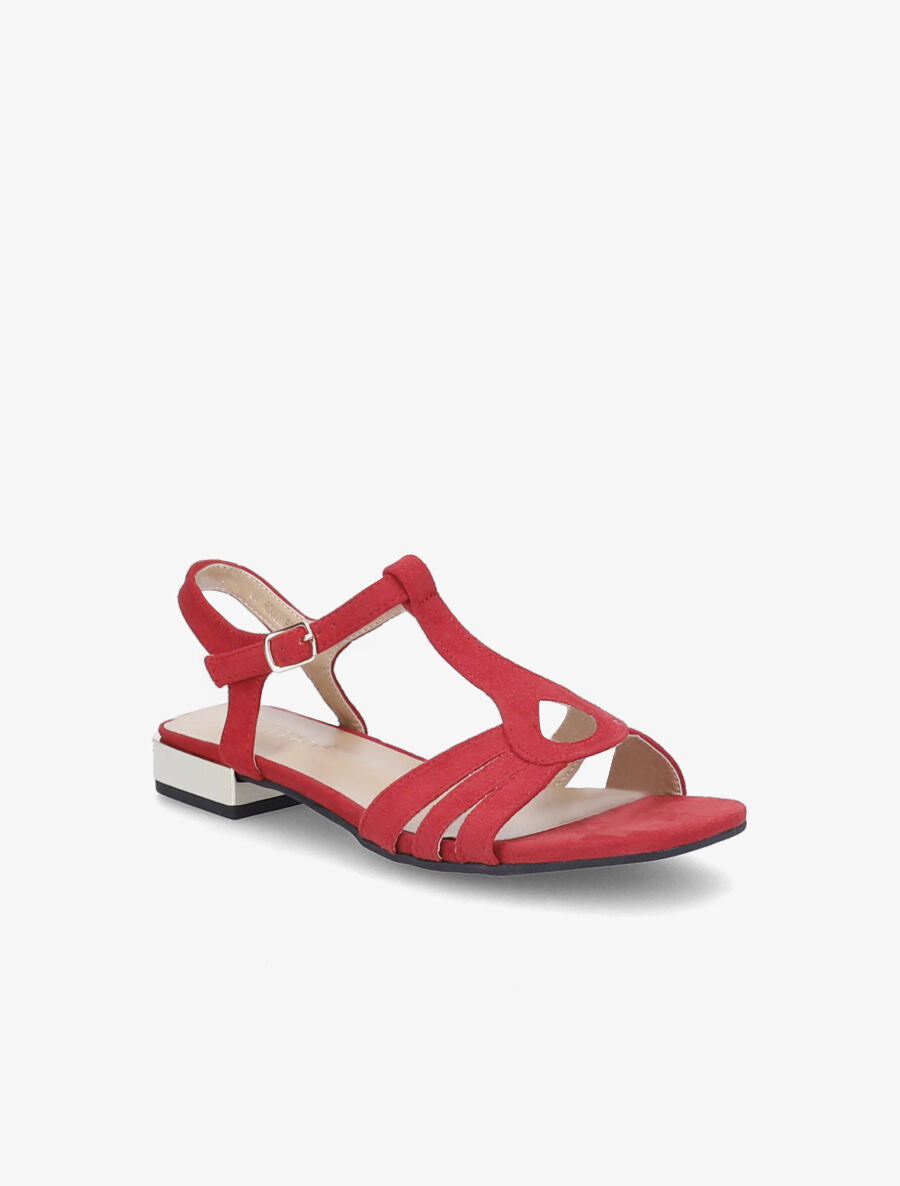 Sandales plates en suédine et brides en T stylisées - Rouge - 2