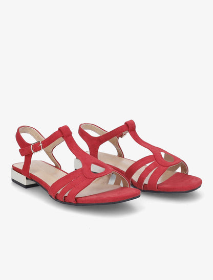 Sandales plates en suédine et brides en T stylisées - Rouge - 4