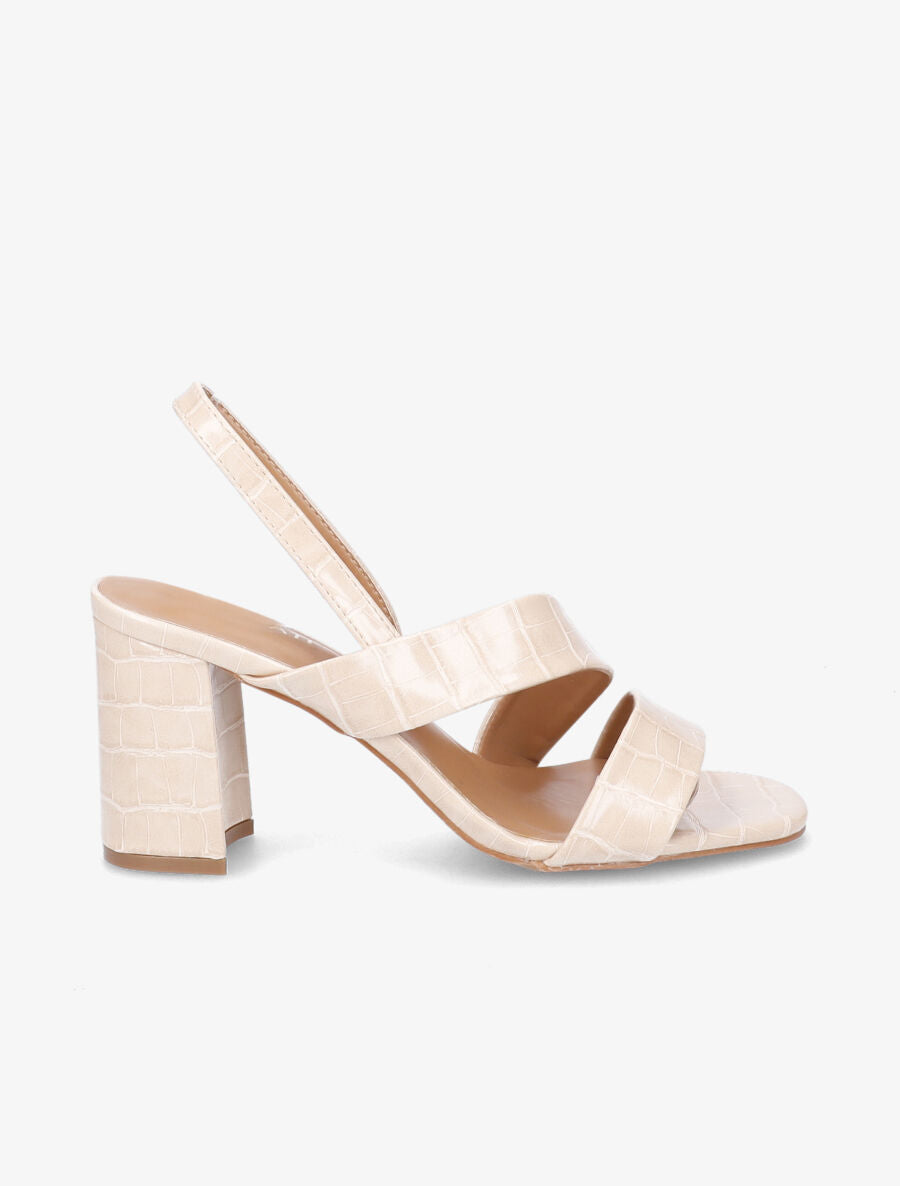 Sandales à talons épais en simili croco - Beige - 1