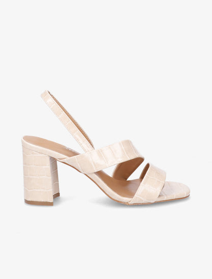 Sandales à talons épais en simili croco - Beige - 1