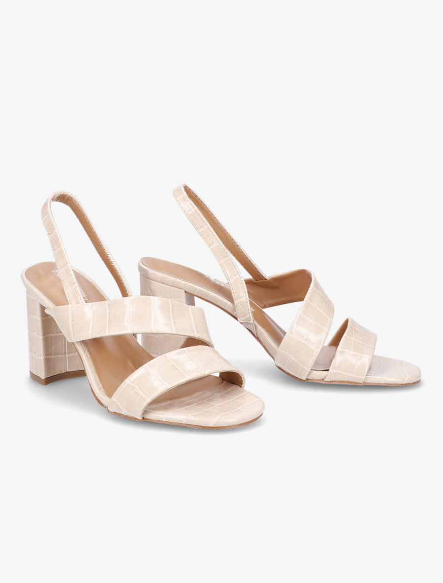 Sandales à talons épais en simili croco - Beige - 4