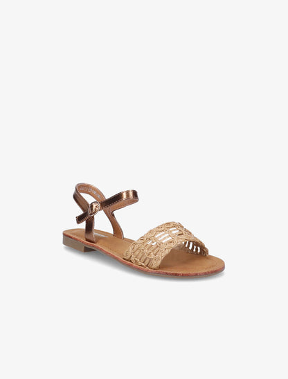 Sandales plates à brides effet paille tressée - Bronze - 2