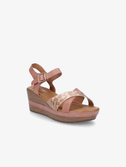 Sandales compensées à bride tressée - Rose/rose gold - 2