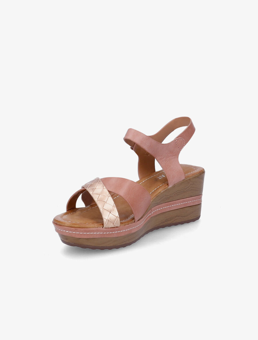 Sandales compensées à bride tressée - Rose/rose gold - 3