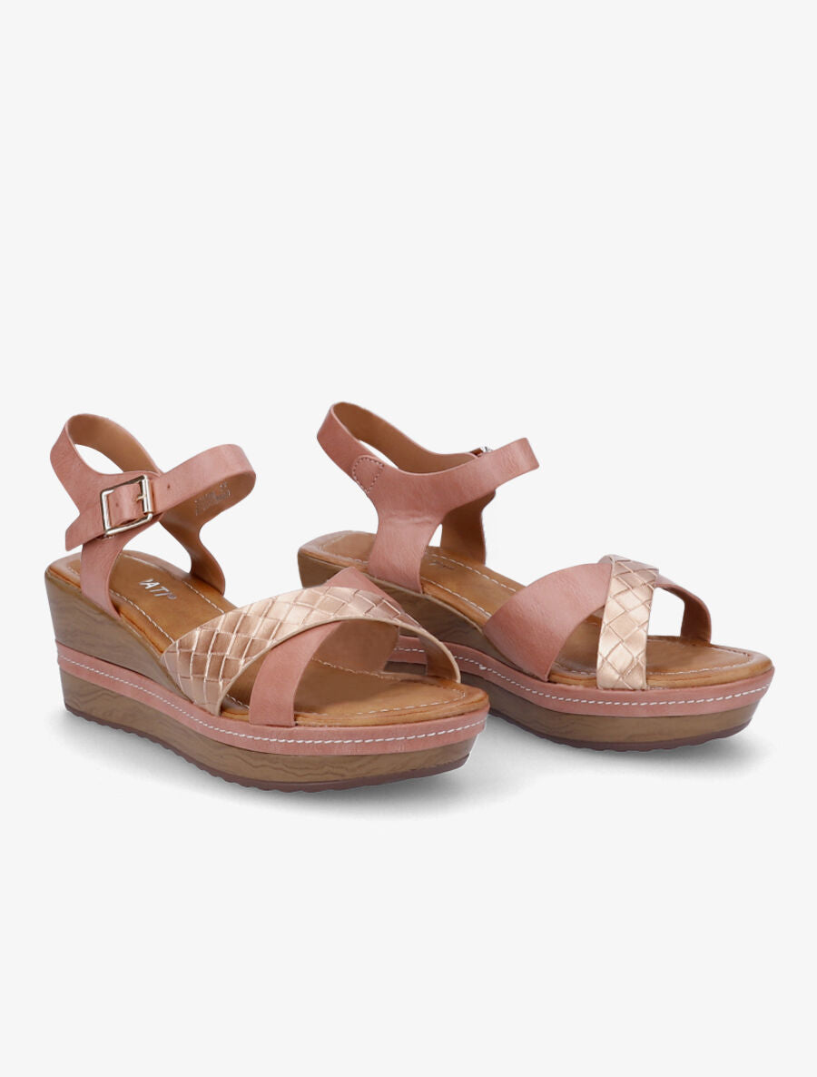Sandales compensées à bride tressée - Rose/rose gold - 4