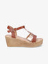 Sandales compensées à bride croco et irisé - Camel/rose gold - 5