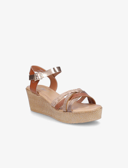 Sandales compensées à bride multi-matières - Camel - 2