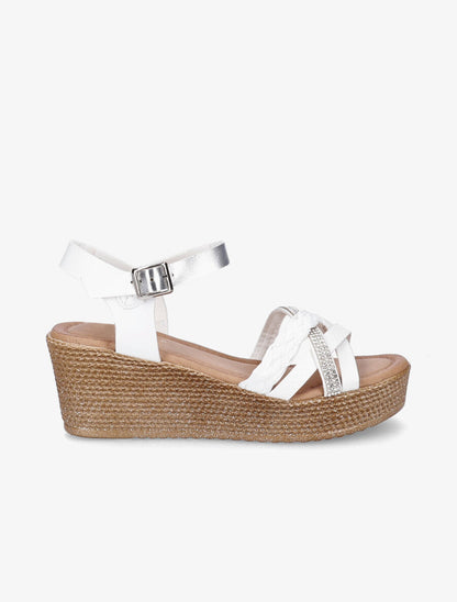Sandales compensées à bride multi-matières - Blanc - 5