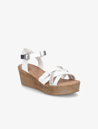Sandales compensées à bride multi-matières - Blanc - 2