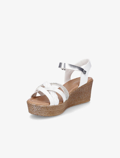 Sandales compensées à bride multi-matières - Blanc - 3