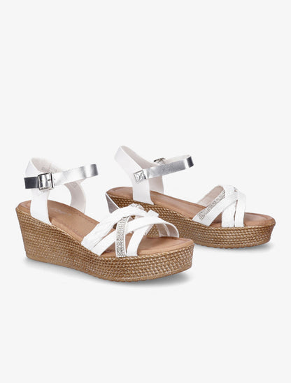 Sandales compensées à bride multi-matières - Blanc - 4
