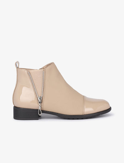 Bottines suédées et vernies à zip stylisé - Taupe - 1